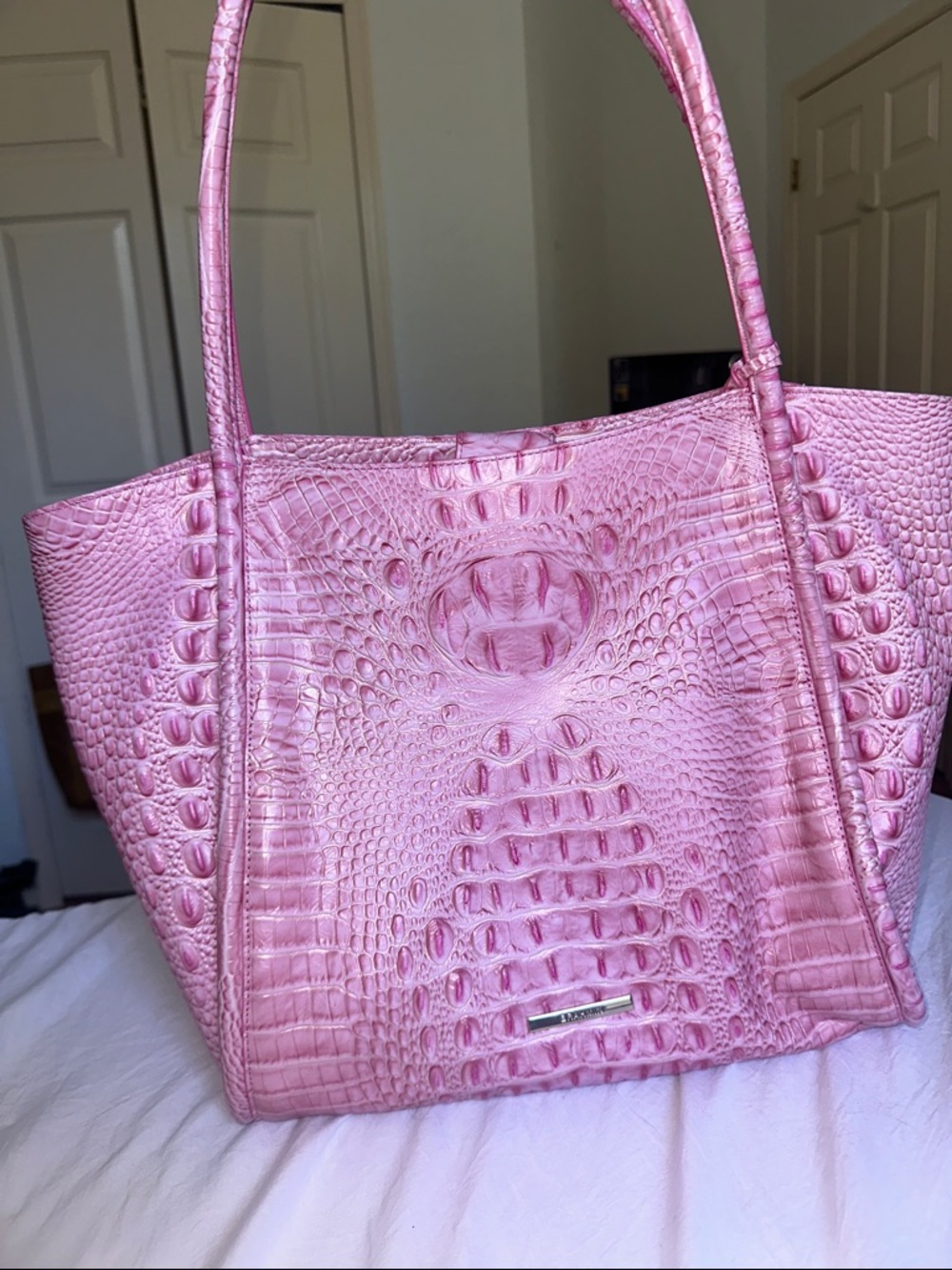 Brahmin Pink Croc-Embossed Tote